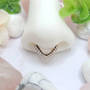 Art Deco Clicker Ring for Septum & Daith Piercings - Rose Gold and Yellow Gold with Cubic Zirconia - 16 Gauge, 8mm  Inner Diameter