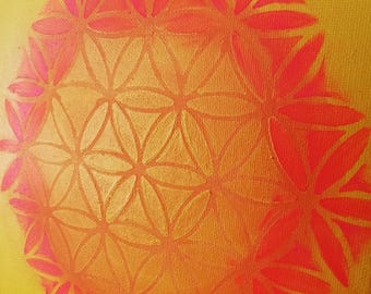 Pintura acrílica «Alegría y Luz», Arte espiritual, Flor de la Vida, Regalo de Navidad