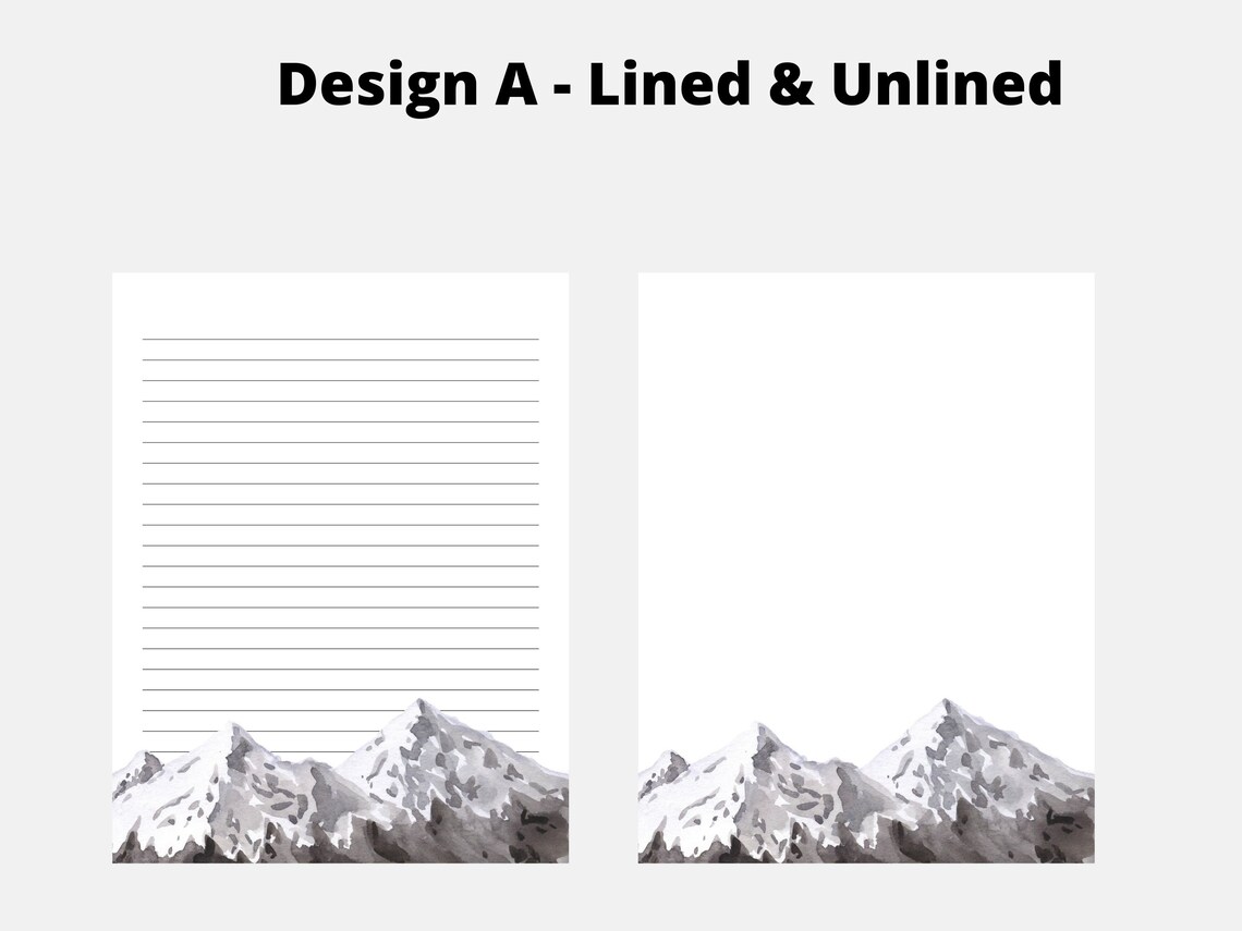 Mountain Printable Stationery, Printable Monochrome Nature Letter ...