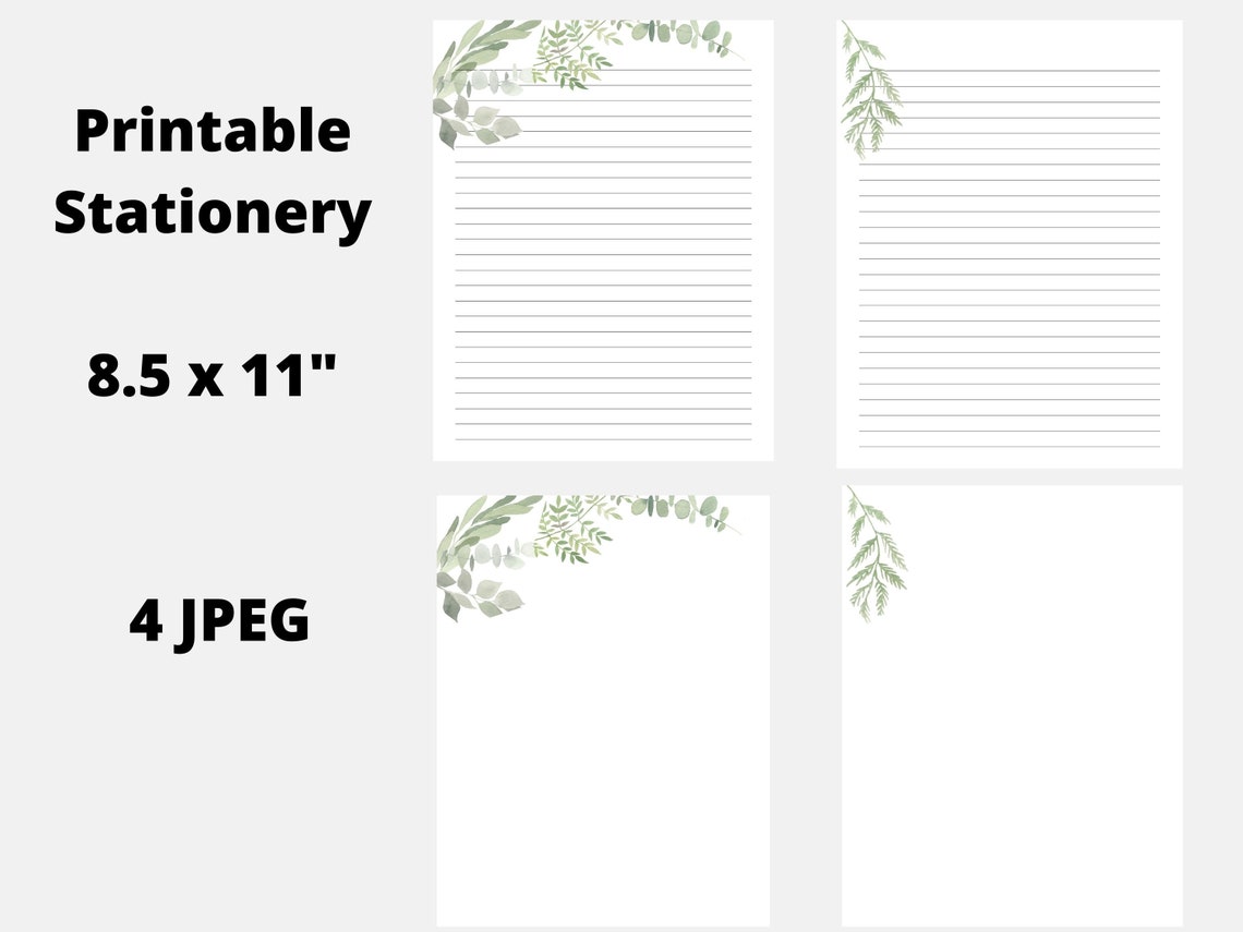 Greenery Printable Stationery, Digital Botanical Letter Writing Paper ...