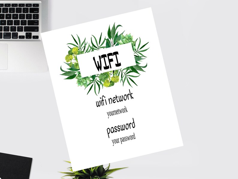 Wifi Password Sign Editable Template, DIY Tropical Leaf Access Printable Sign, Greenery