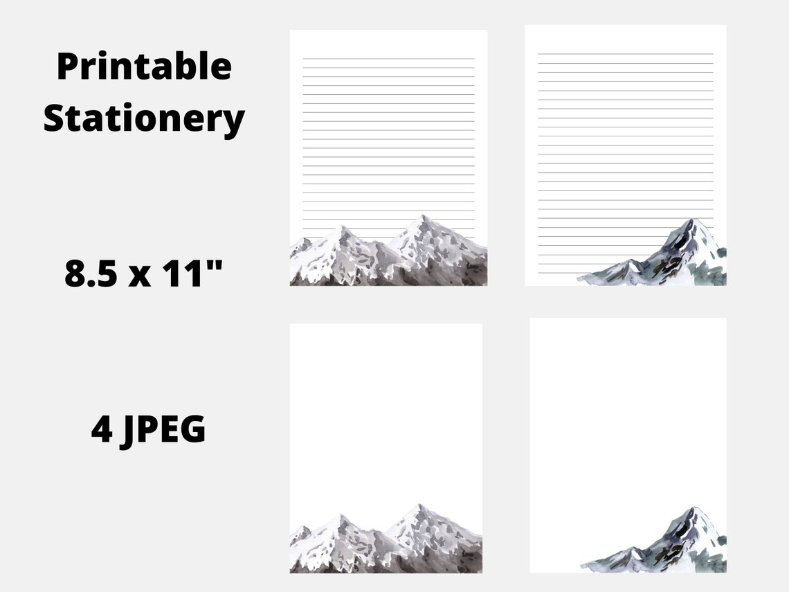 Mountain Printable Stationery, Printable Monochrome Nature Letter ...