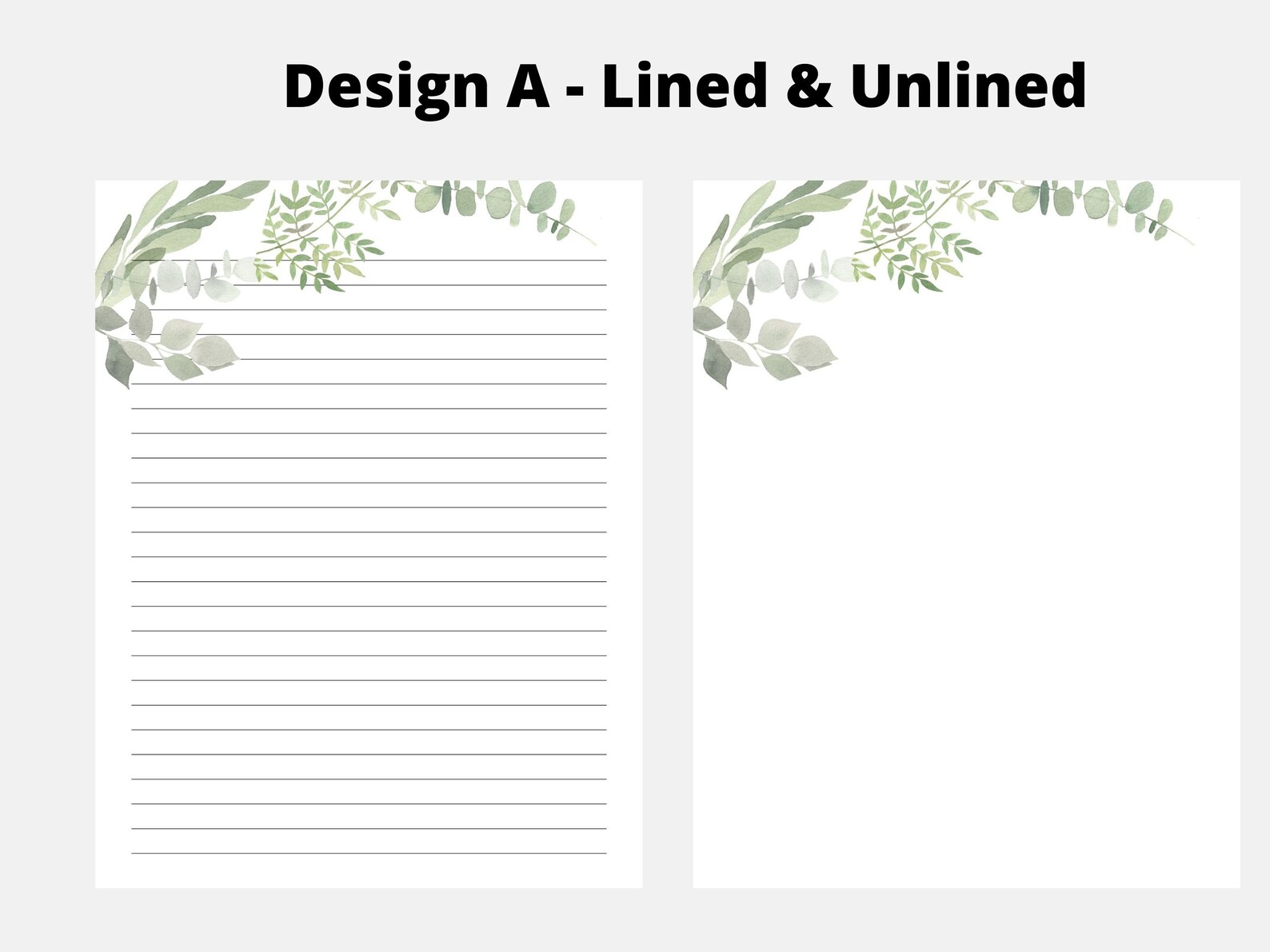 Greenery Printable Stationery, Digital Botanical Letter Writing Paper ...