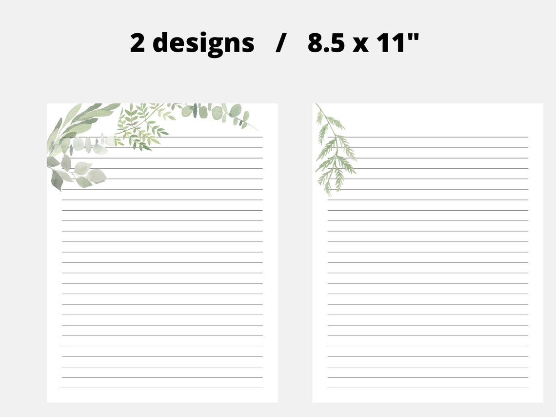 Greenery Printable Stationery, Digital Botanical Letter Writing Paper ...