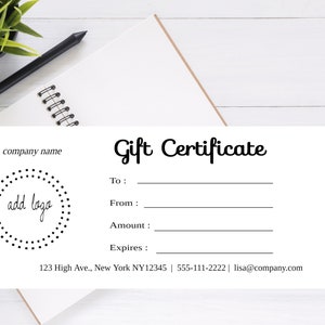 ADD LOGO, Minimalistisch, DIY Geschenkgutscheinvorlage, bearbeitbarer Geschenkgutschein, sofortiger Download, druckbare Geschenkkarte, ein Geschenk für Sie