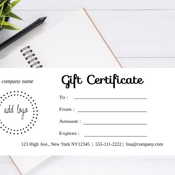 ADD LOGO, Minimalist, DIY Gift Certificate Template, Editable Gift Voucher, Instant Download, Printable Gift Card,  A Gift For You