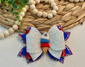 Lazo para el cabello del 4 de julio / Lazo de helado con brillantina, 5 pulgadas