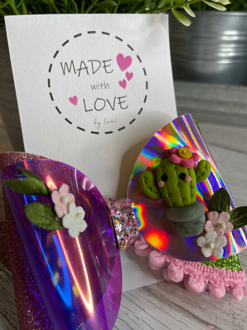 5 Inch Baby Cactus Stand Hair Bows Country Girl Bows Succulents Collection Theme Bows Baby Girl Gifts