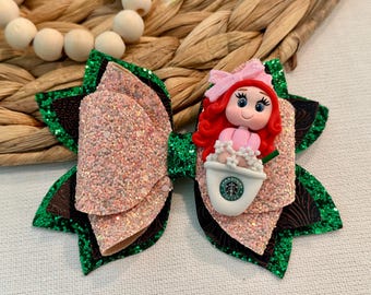 Lazo de niña pelirroja – Pinza para el cabello con temática de Starbucks