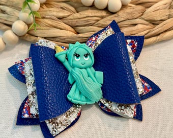 Lazo para el pelo del 4 de julio / Estatua de la Libertad, rojo, blanco y azul