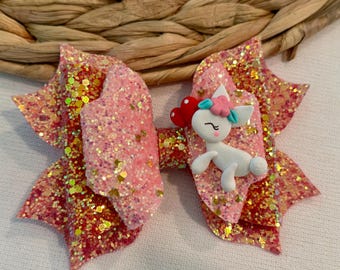 Lazo de pelo de unicornio para San Valentín: lazo con purpurina de 5 pulgadas