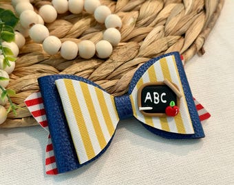 Colección de regreso a clases: lazo para el cabello con soporte ABC / lazos con tema de pizarra