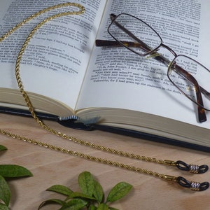 Gold farbige Gläser Lanyard mit 18 k vergoldet Perlen. Edelstahl-Kette.