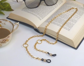 18k Gold Plated Glasses Chain. Spectacle Lanyard in Real Gold Plating with 18k Gold Plated Rhinestone Beads on End Loops