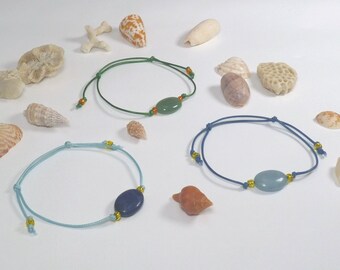 Friendship Bracelets with a Choice of Oval Gemstones. Lapis Lazuli, Aventurine and Aquamarine. Adjustable size.