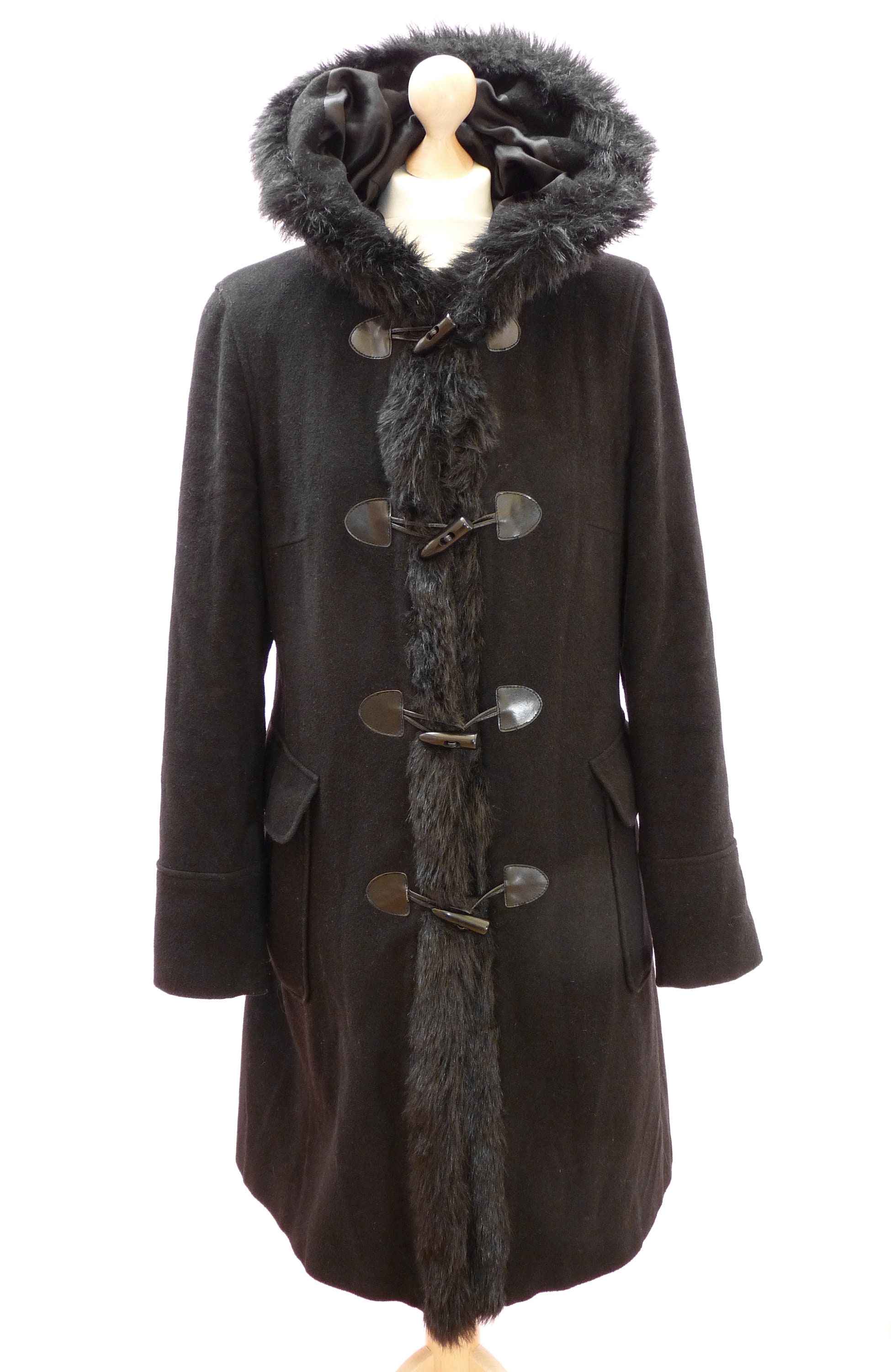 Ladies Laura Ashley Black Woollen Duffle Coat With Hood. - Etsy UK