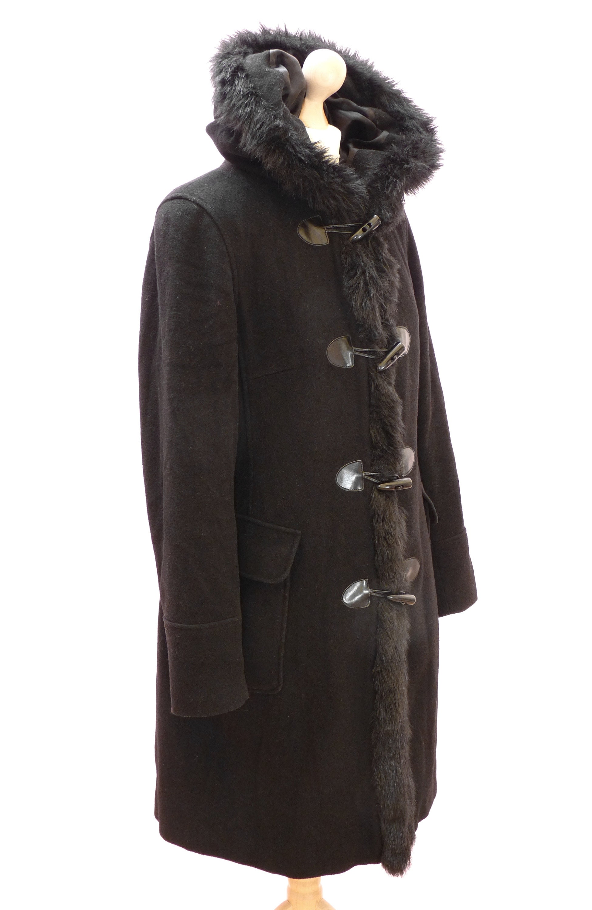 Ladies Laura Ashley Black Woollen Duffle Coat With Hood. - Etsy UK