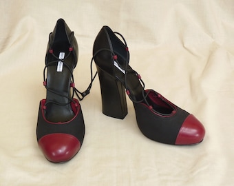 Emporio Armani Leather High Heeled Wrap Around Shoes. Size UK5, EU38. Pre-owned and in Excellent Condition.