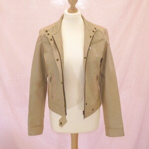 Soft Lamb&#39;s Leather Biker Jacket for Ladies. Pre-owned, Extremely Good Condition. Colour is Buff. Size EU38, UK10.