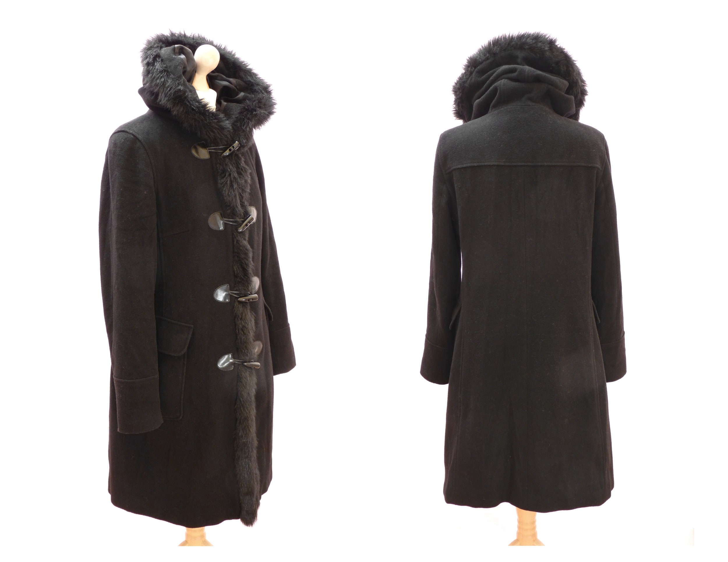 Ladies Laura Ashley Black Woollen Duffle Coat With Pre-owned