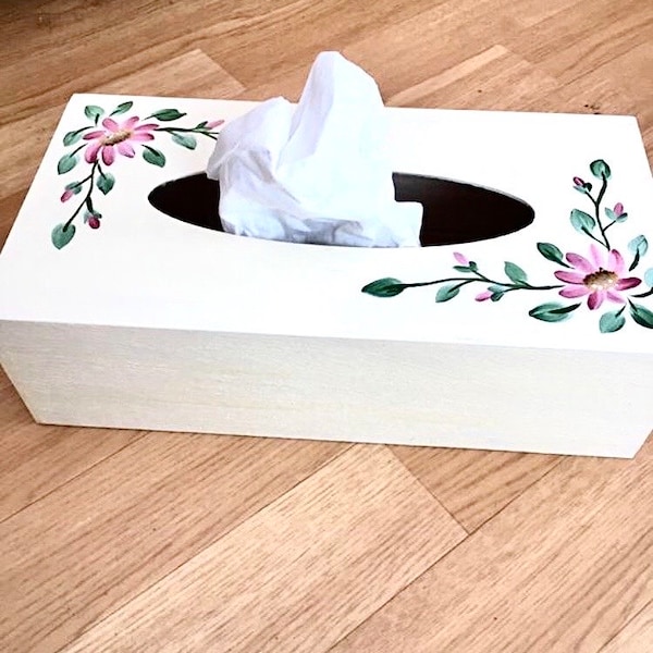 Handpainted decorative floral tissue box cover