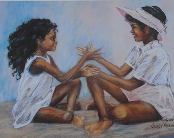 Sisters Playing Patty-Cake Art Print: Black Art, Children at Play