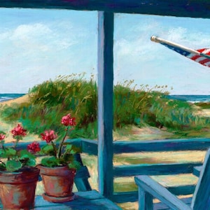 Flag Art on Beach; Beach Cottage Art; July 4th Art Prints
