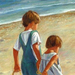 Impresión de día de playa de hermano y hermana: Castillos de arena, diversión imagen 2