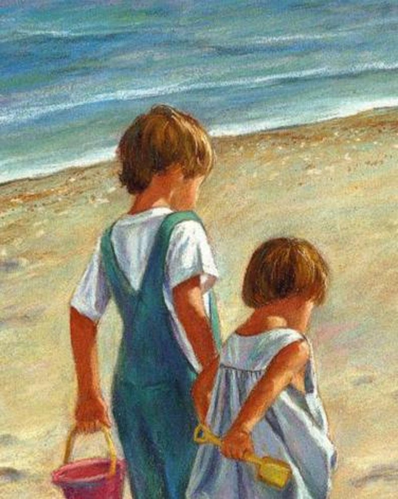 Impresión de día de playa de hermano y hermana: Castillos de arena, diversión imagen 2