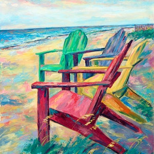 BEACH CHAIRS, Colorful, Giclee on canvass, gallery wrapped no frame needed. Size18x24