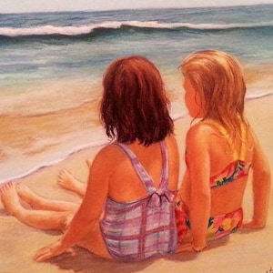 Beach Buddies, girls looking at ocean enjoying friendship.