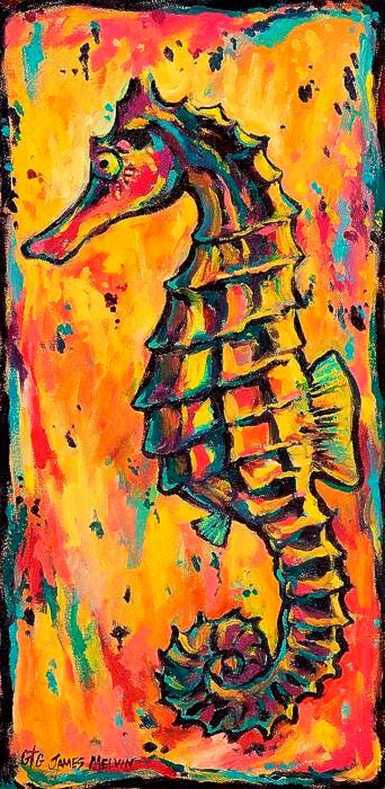 Impresión giclée de caballito de mar, marco de madera blanqueada imagen 1