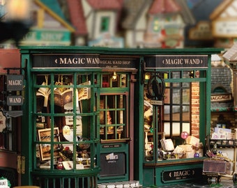 Casa de muñecas mágica DIY con cubierta antipolvo, kit de casa de madera DIY, miniatura, casa mágica vintage Harry Potter, decoración del hogar adornos creativos