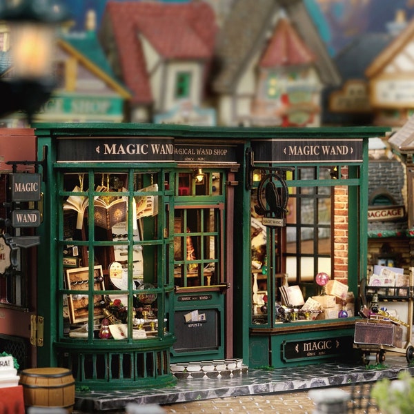 Maison de poupée magique bricolage avec housse de protection, kit maison en bois bricolage, miniature, maison magique vintage Harry Potter, décoration d'intérieur ornements créatifs