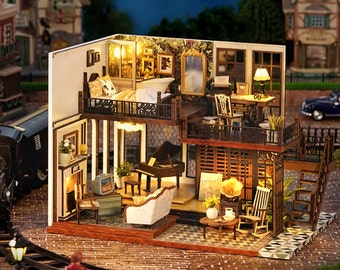 DIY Miniature Dollhouse Kit, 1:24 Scale DIY Crafts, Time Impression Dollhouse with Dust Cover and Music box, Handmade Gift ideas, Home decor