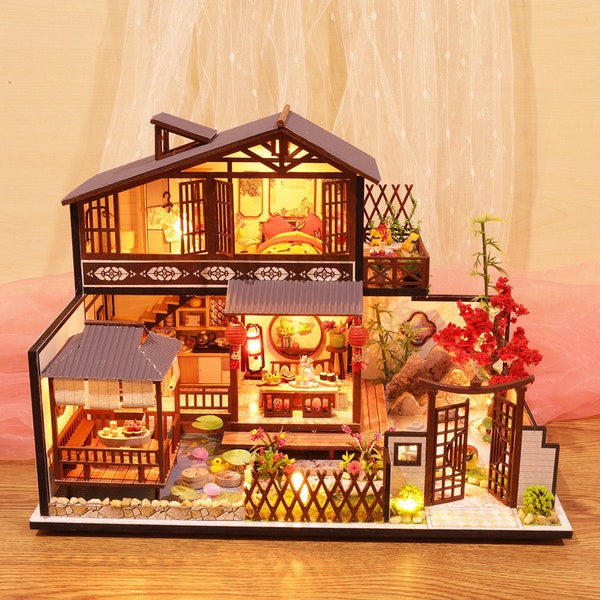 Forest habitat Dollhouse Miniature with Furniture, DIY Dollhouse Kit  with Music box, 1:24 Scale Creative Room Idea