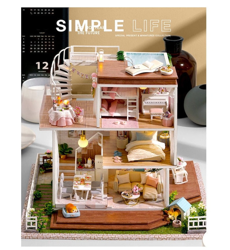 Dollhouse Miniature With Furniture DIY Dollhouse Kit Plus Etsy