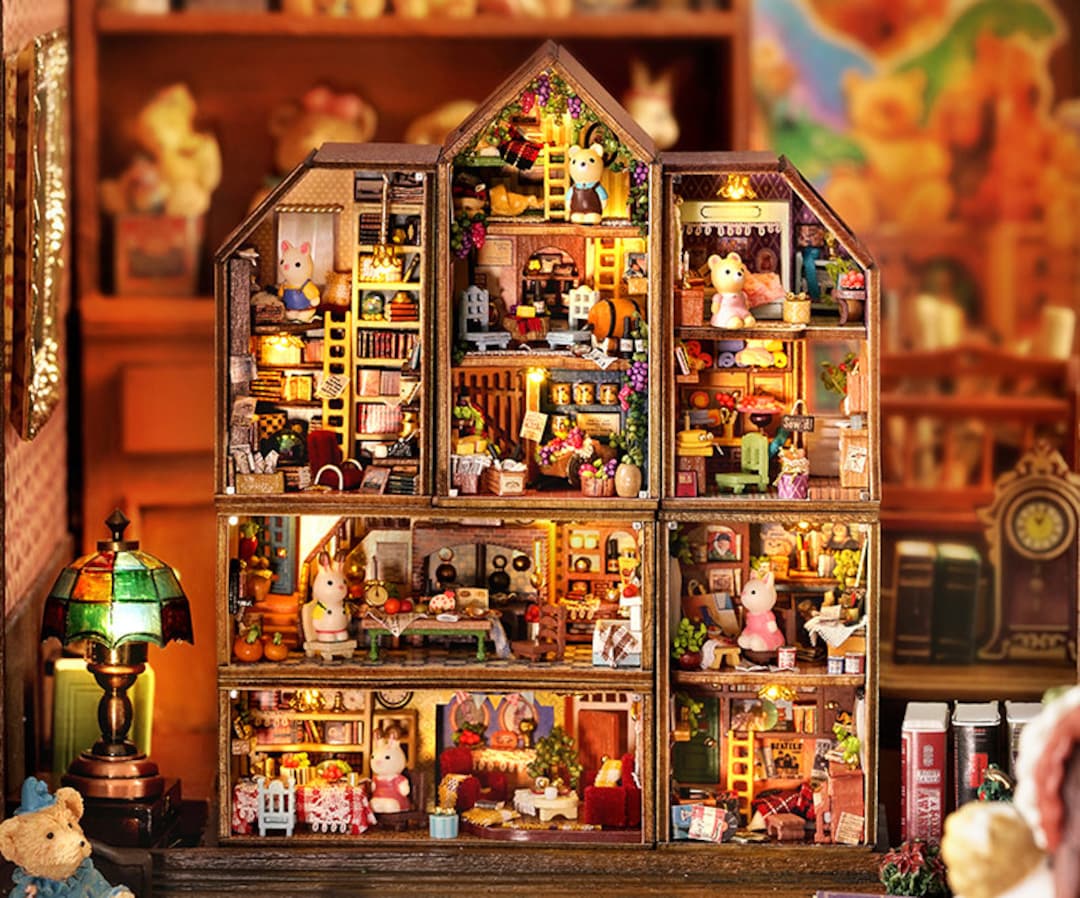 Miniature Doll House Kit With LED Light, DIY Wooden Dollhouse