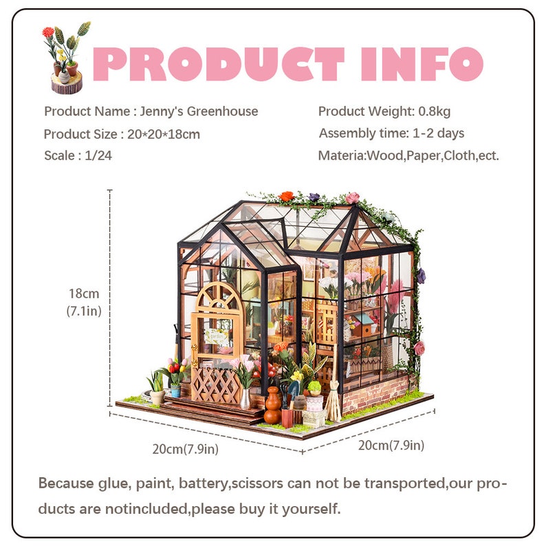 Jenny's Greenhouse Dollhouse Miniature With Furniture DIY Etsy