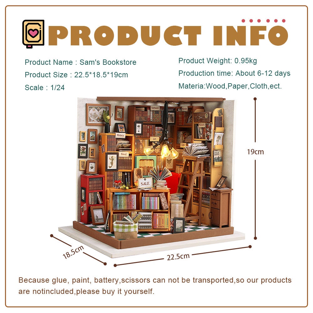 Sam's Bookstore Dollhouse Miniature With Furniture DIY Etsy