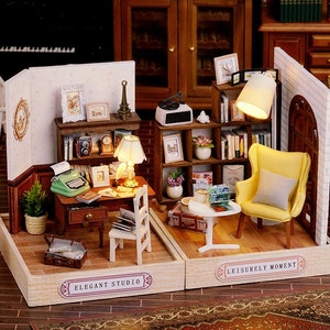 Happy House Dollhouse Miniature with Furniture, DIY Dollhouse Kit Plus Dust Proof, 1:24 Scale Creative Room Idea