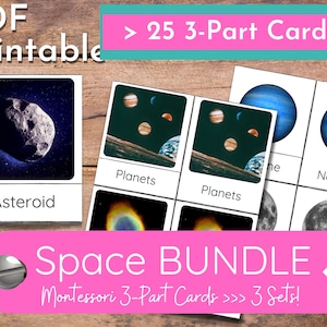 PAQUETE: Tarjetas espaciales Montessori de 3 partes establecen el universo y la ciencia del sistema solar imprimibles / estudios unitarios / centros científicos / lenguaje