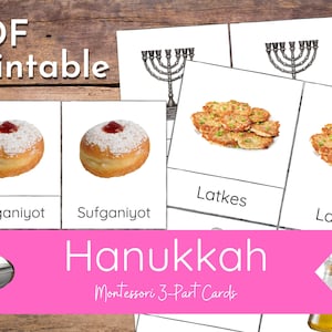 Chanukka Fest der Lichter Montessori Nomenklatur 3-teilige Karten Kultur Feiertag Chanukka Vokabular Aktivität für Dezember Einheitsstudie