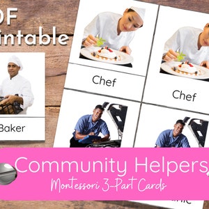 Community Helpers Montessori Cultuur 3 Deelkaarten Kleuterschool Preschool Afdrukbaar / Hands On Activiteit / Thuisschool Afdrukbaar / Flashcards