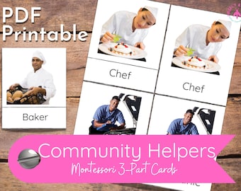 Community Helpers Montessori Culture 3 Part Cards Kindergarten Preschool Printable / Hands On Activity / Homeschool Printable / Flashcards