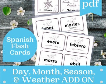 Spanish Flash Cards: Days, Months, Seasons, Weather (PDF Bundle)