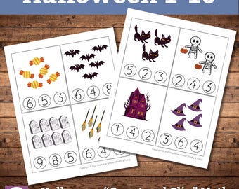 Halloween Math Activity / Count & Clip  Math Cards 1 - 10 / Hands-On Math / Independent Activity / Holiday Printable / Preschool Math