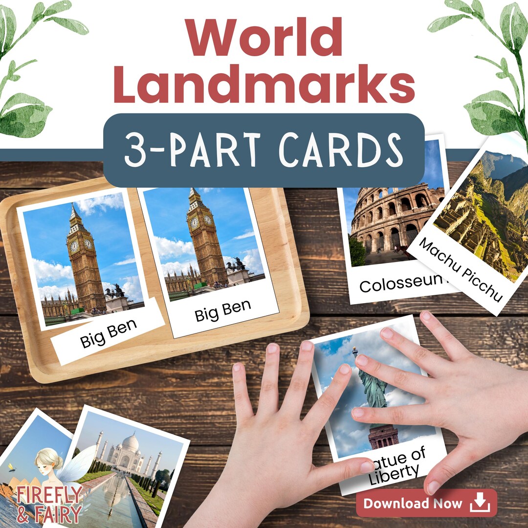 World Landmarks Montessori 3-part Cards | Charlotte Mason Geography ...