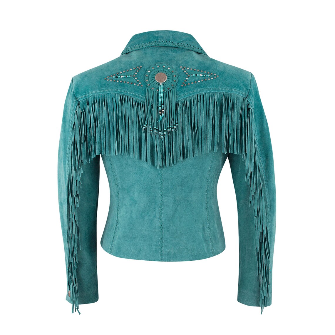 Women Turquoise Suede Leather Fringe Jacket Etsy