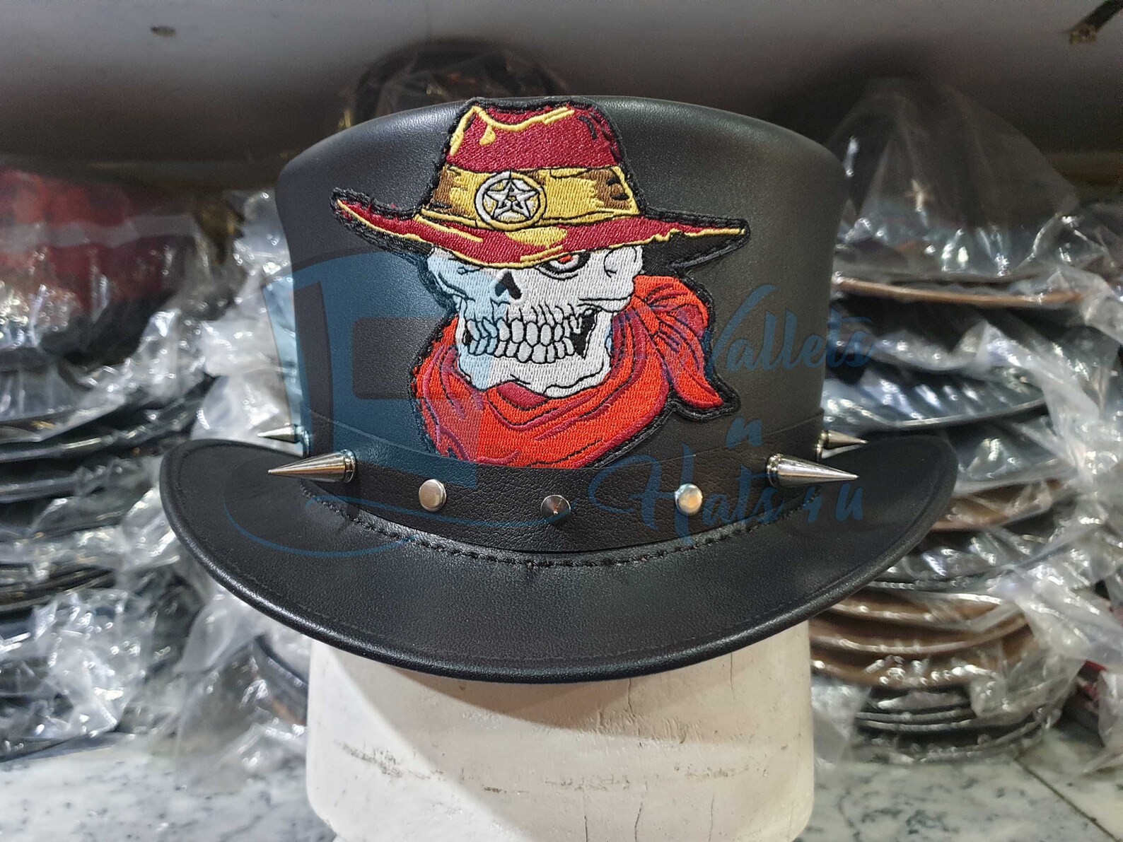 Cowboy Skull Leather Top Hat Etsy